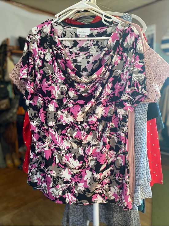 Jaclyn Smith Tops - Jaclyn Smith Black, Pink & Cream Floral Cowl Neck Blouse
